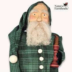 Santa Doll Green Plaid Night Shirt Holding Candle - 18"