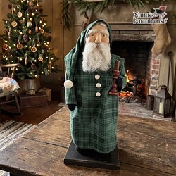 Santa Doll Green Plaid Night Shirt Holding Candle - 18"