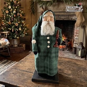 Santa Doll Plaid Night Shirt Holding Candle