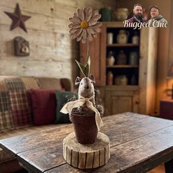 Mouse In Rustic Flower Pot with Wood Base Rafia & Daisy - 17"