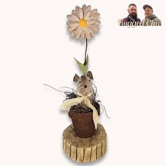 Mouse In Rustic Flower Pot with Rafia & Daisy