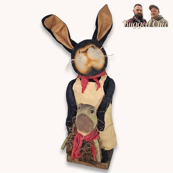 Boy Bunny Black with Tan Face Holding a Frog