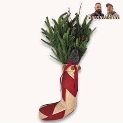 Mouse In Quilted Stocking witn Greenery - 19"