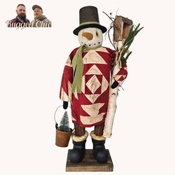 Snowman Doll in Quilted Robe with Lantern - 27"