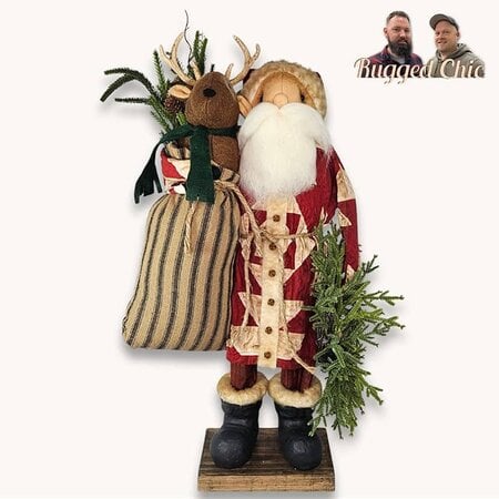 Santa in Quilted Robe with Moose In Bag
