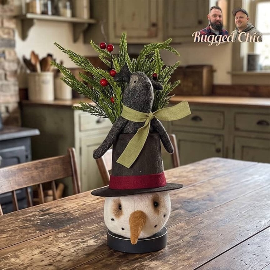 Snowman Head with Mouse Sitting In Hat - 14"