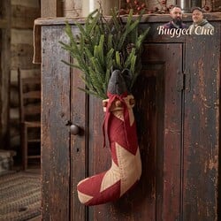 Mouse In Quilted Stocking witn Greenery - 19"