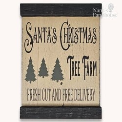 Santa's Christmas Tree Farm Lath Sign Shelf Sitter Distressed Linen White/Black 10 T x 7 W