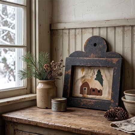 Winter Cottage Framed Needle Punch Sampler