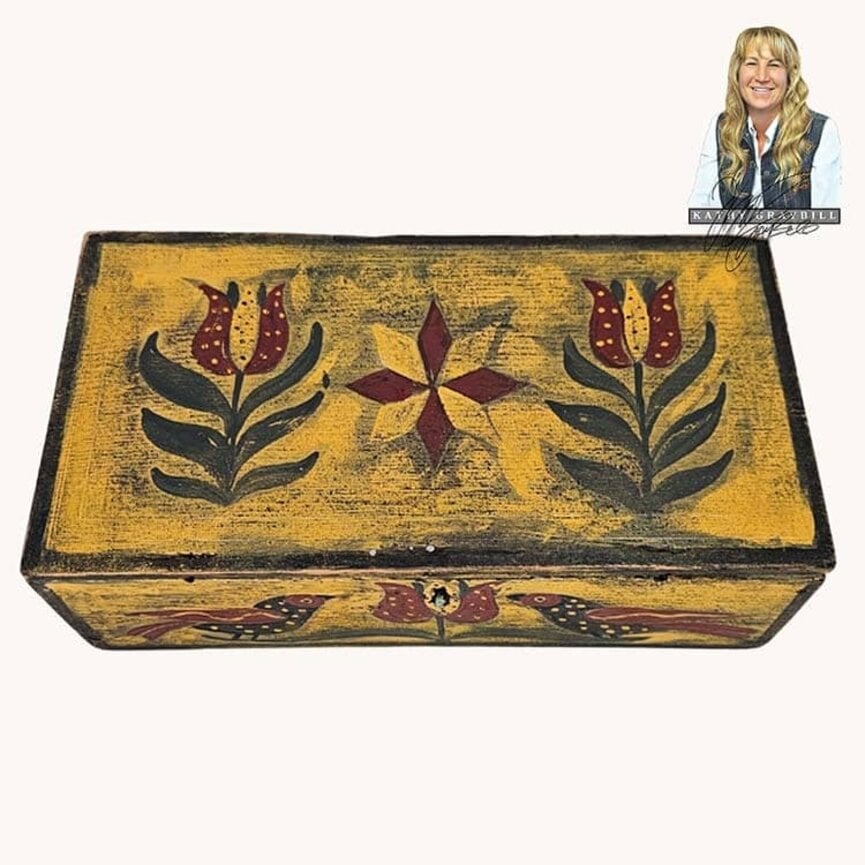 Birds & Tulips Mustard  Box - 10" L
