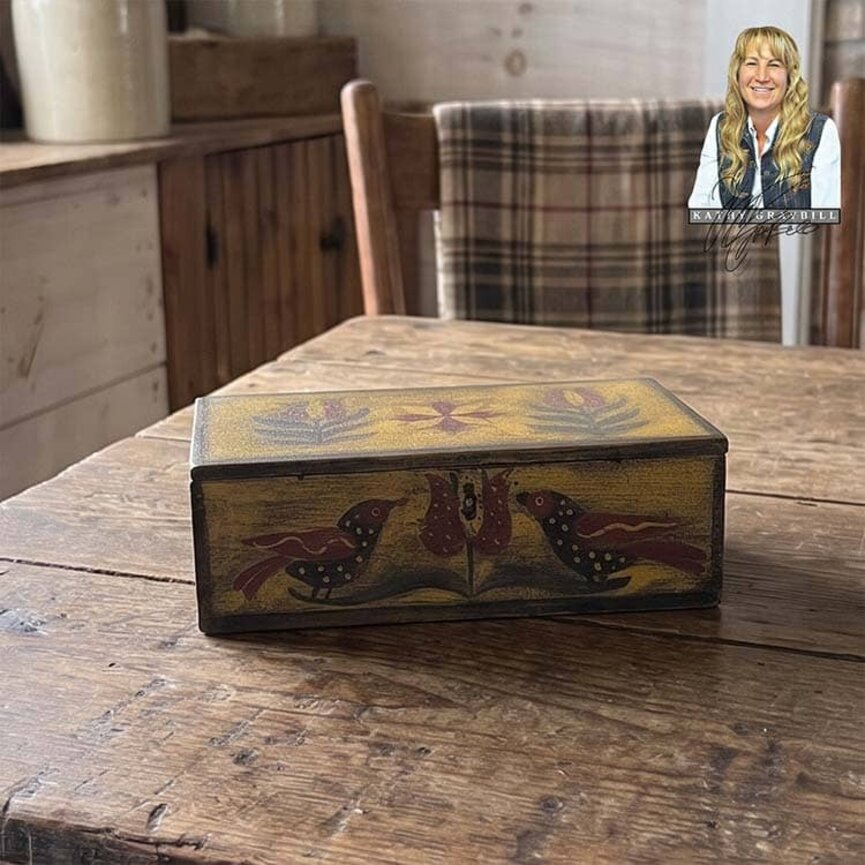 Birds & Tulips Mustard  Box - 10" L