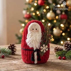 Chenille Red Santa with Greens & Snowflake - 9"