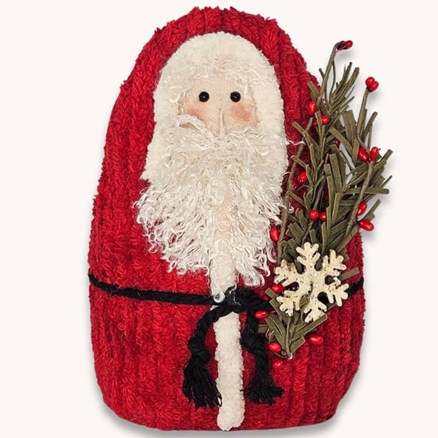 Chenille Red Santa with Greens & Snowflake - 9"