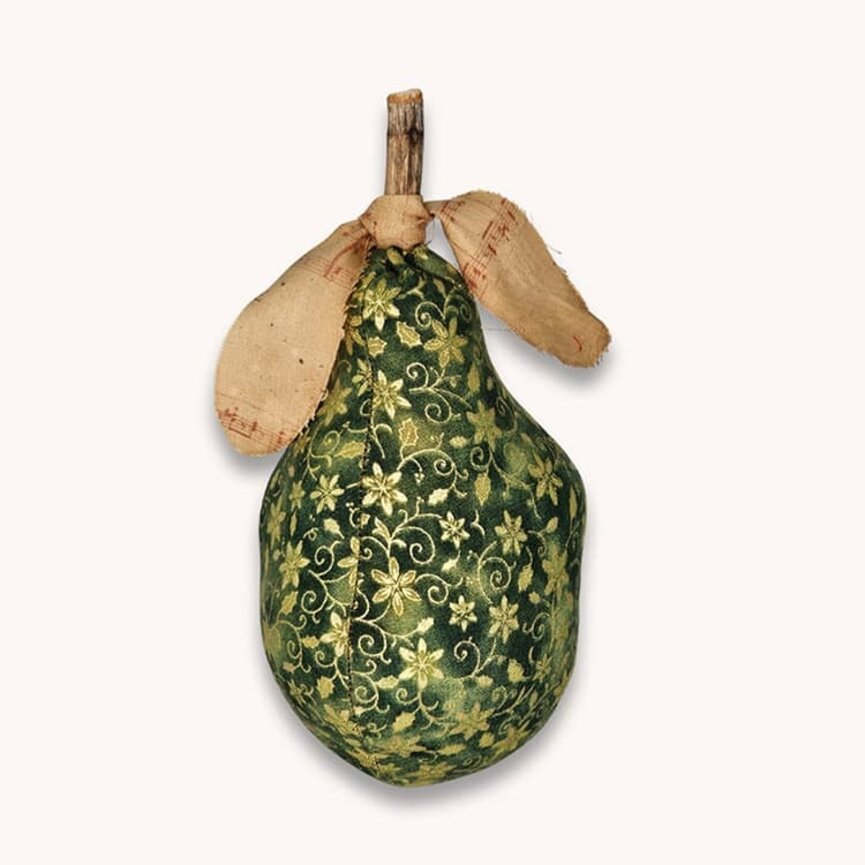 Primitive Holiday Pears Gold Poinsettias - 7"