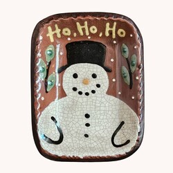 Smith Redware Ho Ho Ho Snowman Rectangle Plate - 4 "