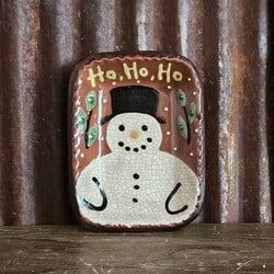 Smith Redware Ho Ho Ho Snowman Rectangle Plate - 4 "