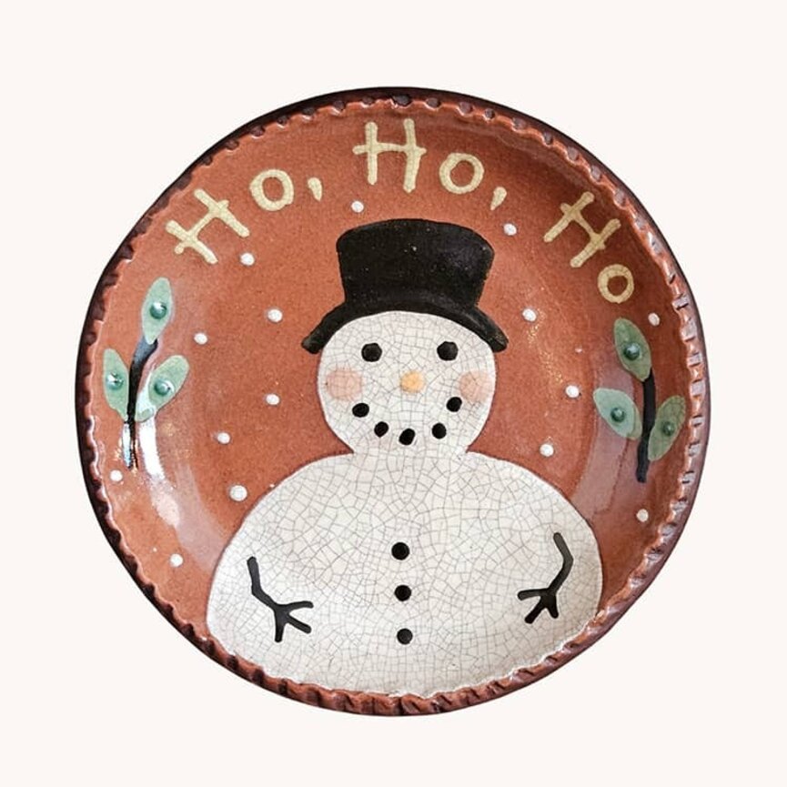 Smith Redware Ho Ho Ho Snowman Round Plate - 6.5"