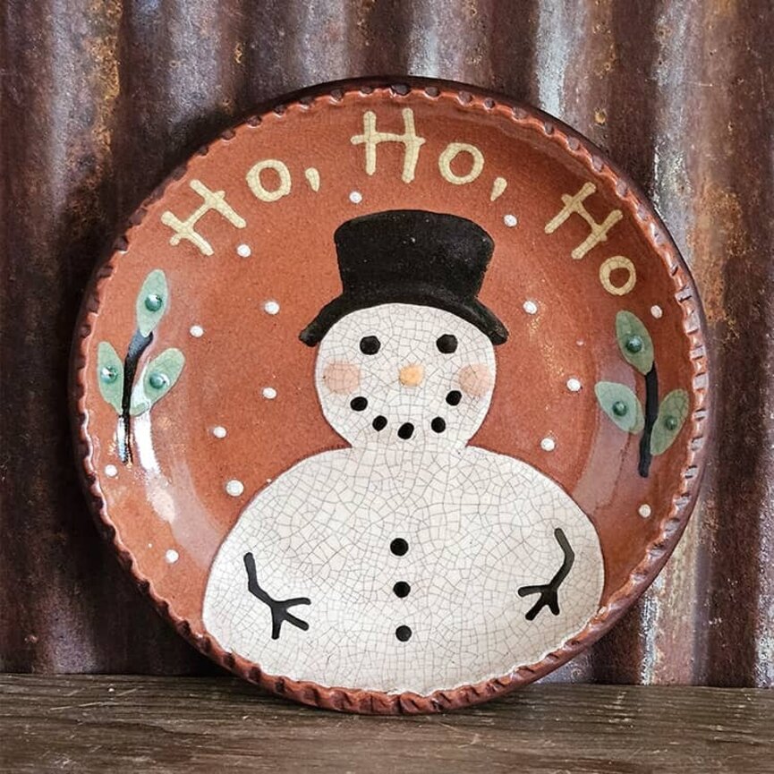 Smith Redware Ho Ho Ho Snowman Round Plate - 6.5"