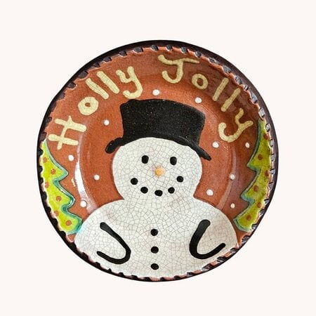 Holly Jolly Snowman Round Plate - 5"