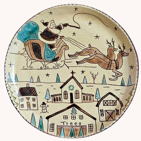 Santa Flying In Sled Round Plate - 10.5"