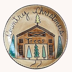 Smith Redware Country Christmas Trees Barn Round Plate - 7.5"