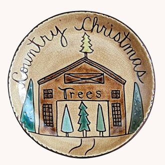 Country Christmas Trees Barn Round Plate - 7.5"