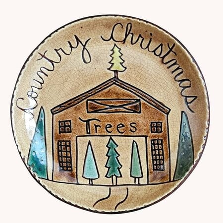 Country Christmas Trees Barn Round Plate - 7.5"