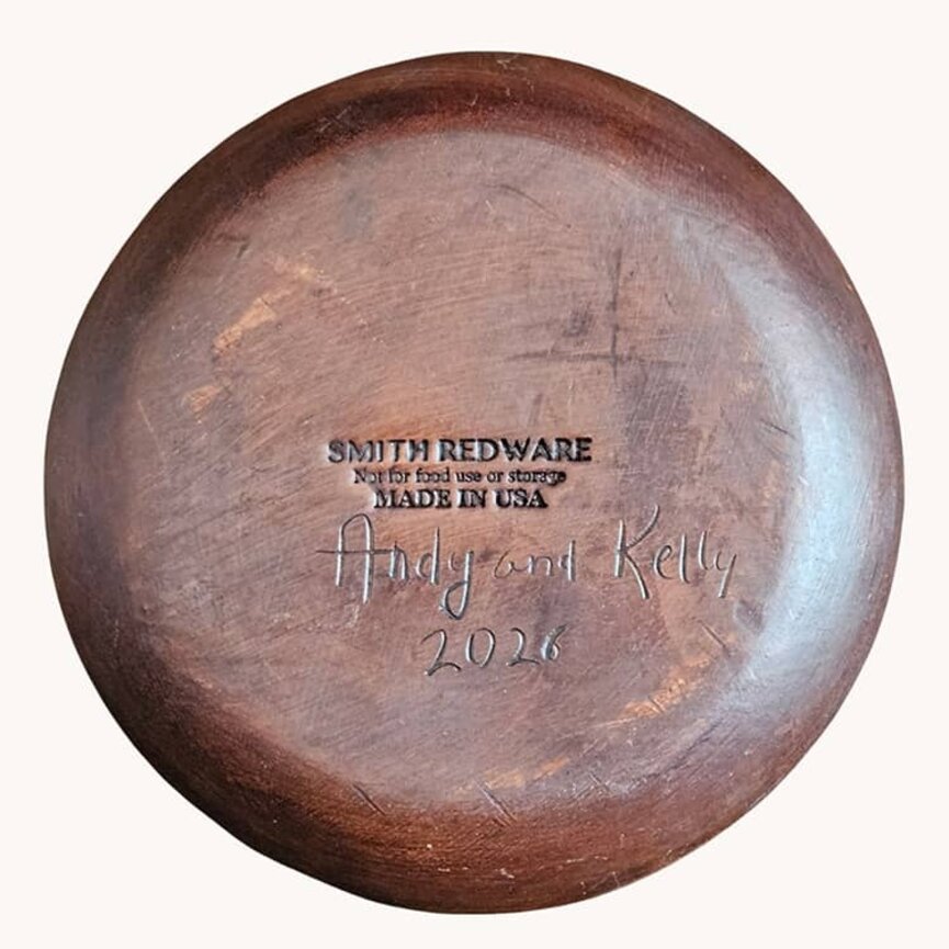 Smith Redware Merry Christmas House, Church & Snowman Round Plate - 7.5"