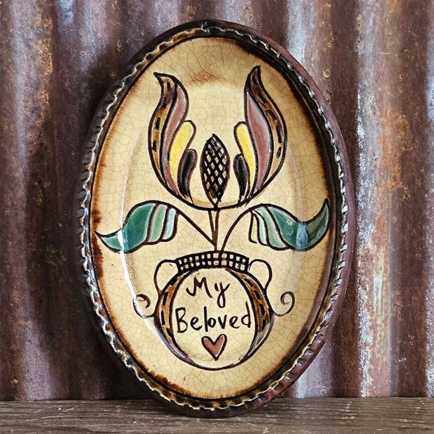 Smith Redware My Beloved Tulip Oval Plate - 6.5"