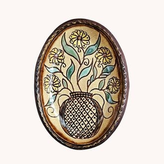 Five Flowers In Vase Oval Plate - 6.5"