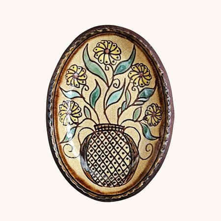 Five Flowers In Vase Oval Plate - 6.5"