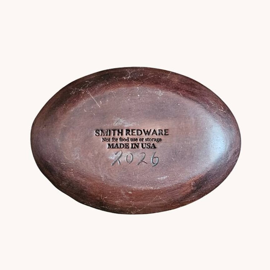 Smith Redware Three Flowers In Vase Oval Plate - 6.5 "