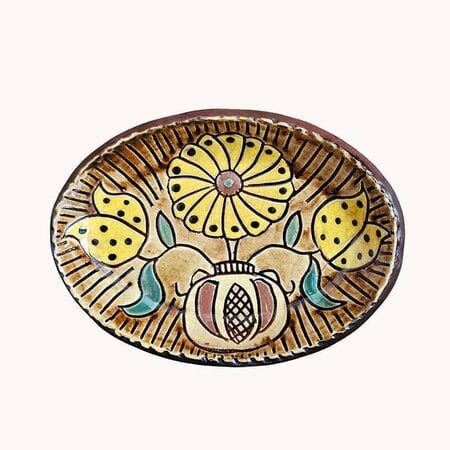 Three Flowers In Vase Oval Plate - 6.5"