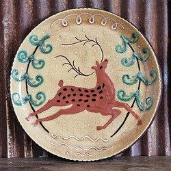 Smith Redware Reindeer Round Plate - 10.5"