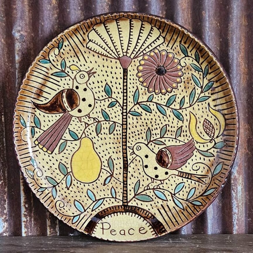 Smith Redware Partridge In A Pear Tree Round Plate - 10.5"