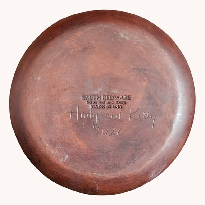 Smith Redware Snowman Face & Pine Tree Round Plate - 9"