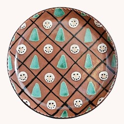 Smith Redware Snowman Face & Pine Tree Round Plate - 9"