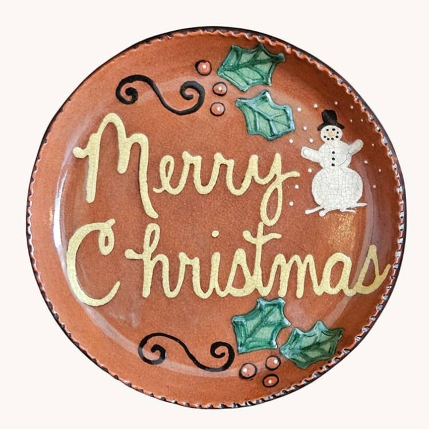 Smith Redware Merry Christmas Round Plate - 9"
