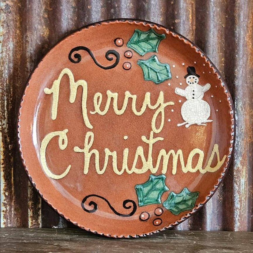 Smith Redware Merry Christmas Round Plate - 9"
