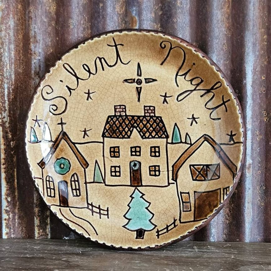 Smith Redware Silent Night Round Plate - 7.5"