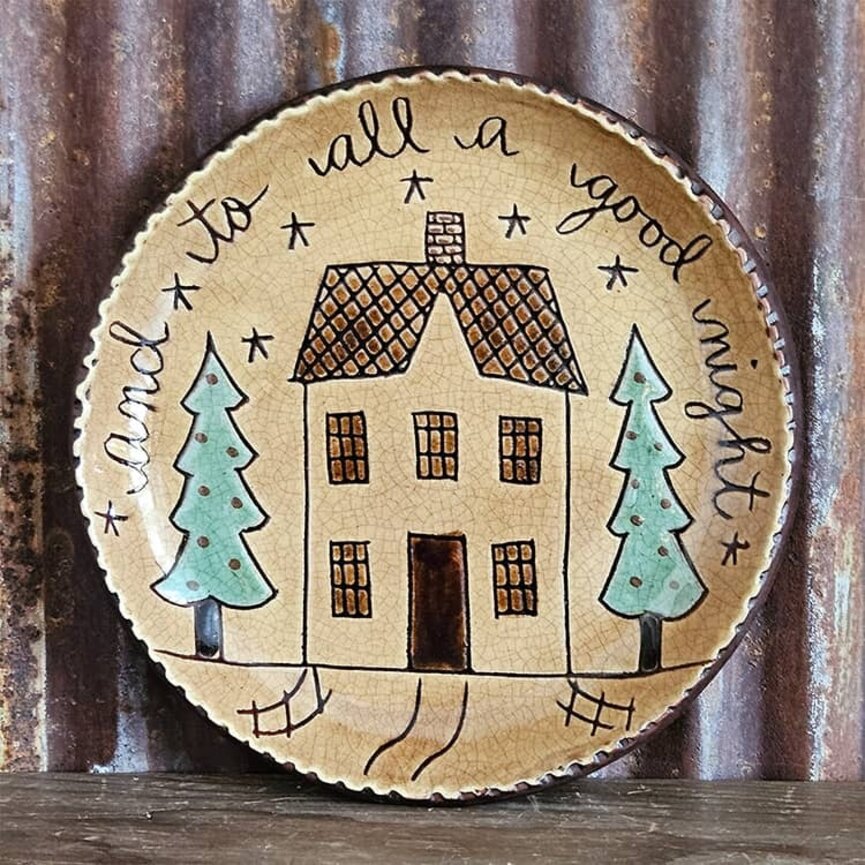Smith Redware And To All A Good Night Round Plate - 7.5"
