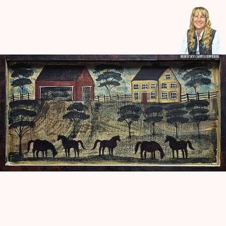 Saltbox Houses & Five Horses Original Painting