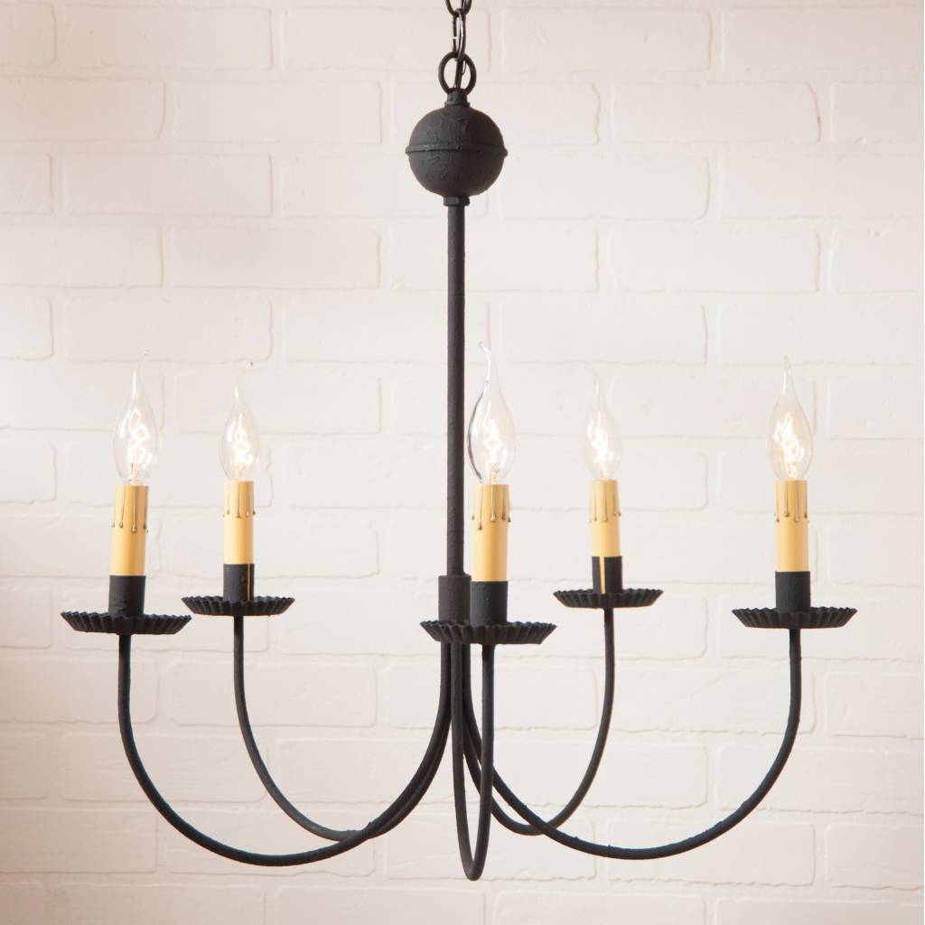 Irvin's Tinware Large 5-Arm Westford Chandelier in Textured Black Brand: Irvin's Tinware