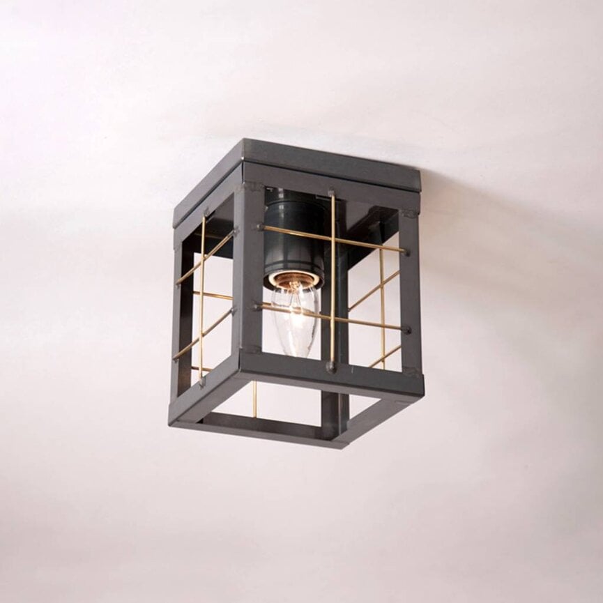 Country Tin Ceiling Light with Brass Bars