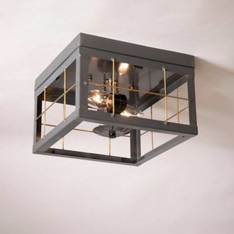 Country Tin Ceiling Light with Brass Bars