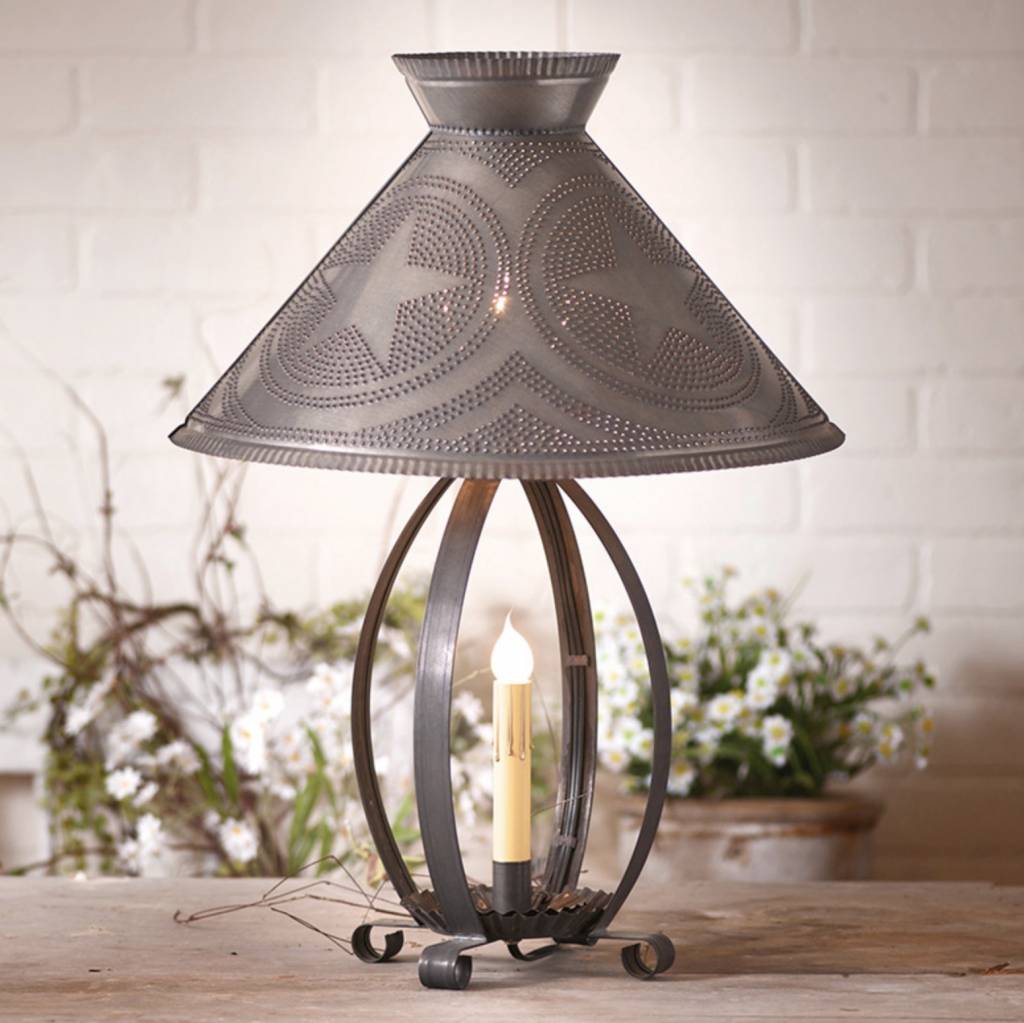 Betsy Ross Lamp With Star Shade In Blackened Tin Betsy Ross Lamp With Star Shade In Blackened Tin
