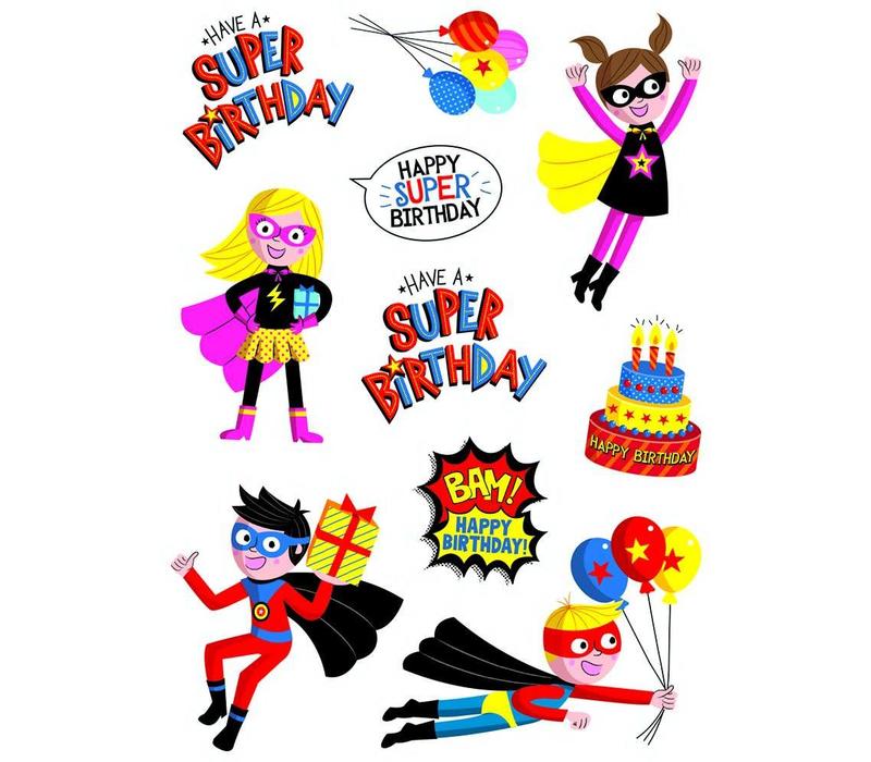 Superheroes Birthday Stickers  (D)