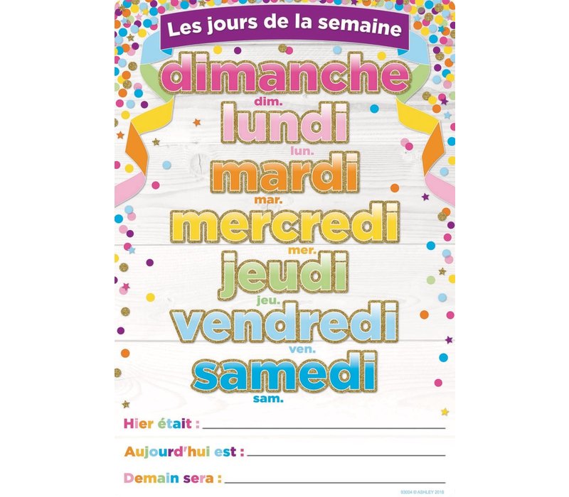 French Days of the Week Poly Chart 13" x 19"*