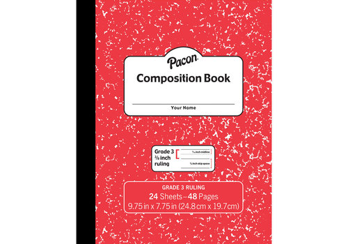 PACON MARBLE COMPOSITION BOOK GR 3, RED 3/8 IN RULED
