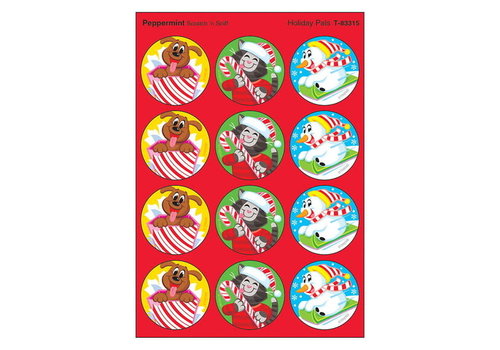 Trend Enterprises Holiday Pals, Peppermint scent Scratch 'n Sniff Stinky Stickers® – Large Round (D)*